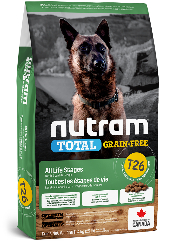 NUTRAM CHIEN T26 TOTAL GRAIN-FREE TOUTES LES ÉTAPES DE VIE - RECETTE AGNEAU ET LENTILLES