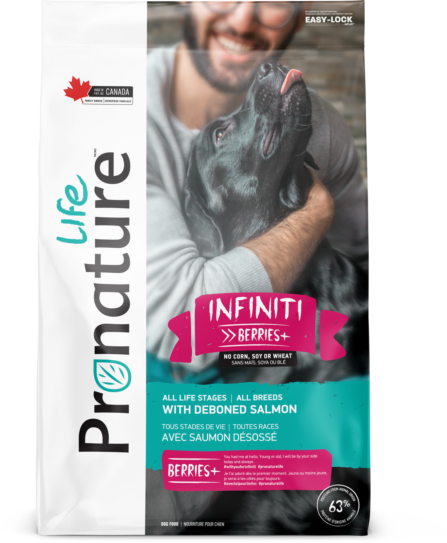 PRONATURE LIFE CHIEN TOUS STADES DE VIE - Toutes races - avec saumon désossé 11.3KG