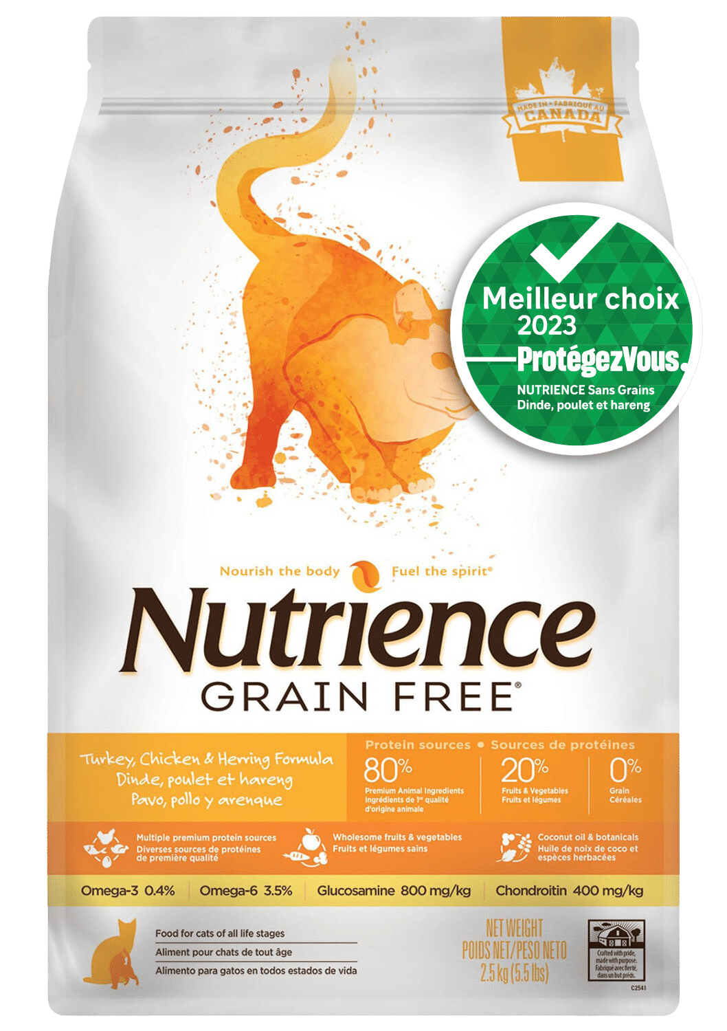 NUTRIENCE CHAT SANS GRAINS - TOUT ÂGE - DINDE, POULET ET HARENG