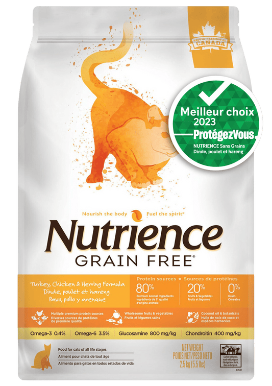NUTRIENCE CHAT SANS GRAINS - TOUT ÂGE - DINDE, POULET ET HARENG