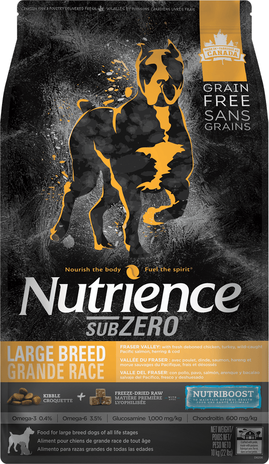 NUTRIENCE CHIEN SUBZERO VALLÉE DU FRAZER - TOUT ÂGE - GRANDE RACE - VOLAILLES, POISSONS SAUVAGES DU PACIFIQUE ET POULET LYOPHILISÉ