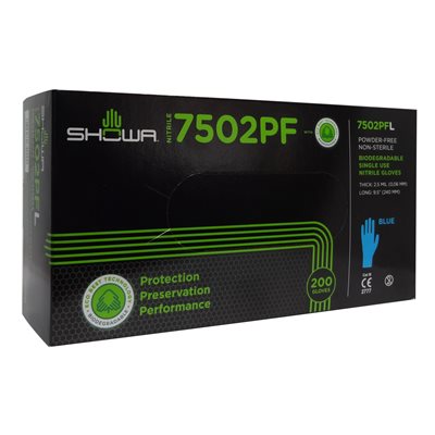 SHOWA Gants Biodégradables Bleus 2.5Mil Boîte de 200