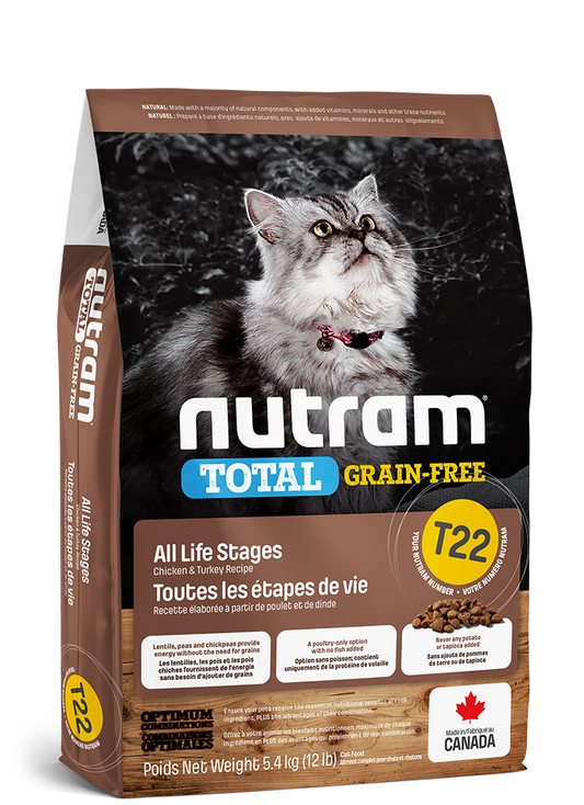 NUTRAM CHAT T22 TOTAL GRAIN-FREE TOUTES LES ÉTAPES DE VIE - RECETTE POULET ET DINDE