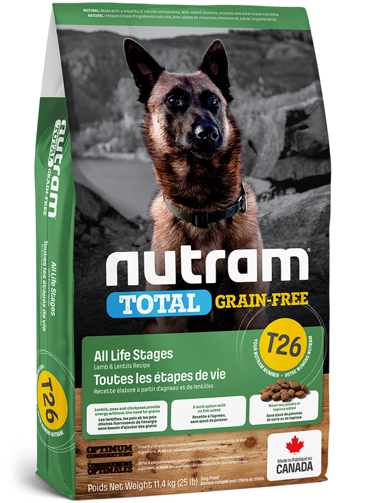 NUTRAM CHIEN T26 TOTAL GRAIN-FREE TOUTES LES ÉTAPES DE VIE - RECETTE AGNEAU ET LENTILLES