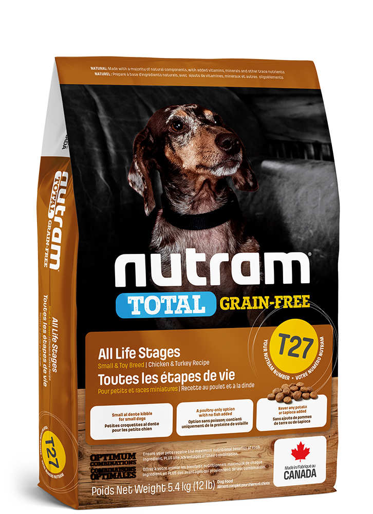 NUTRAM PETITS CHIENS ET RACES MINIATURES T27 TOTAL GRAIN-FREE TOUTES LES ÉTAPES DE VIE - RECETTE POULET ET DINDE