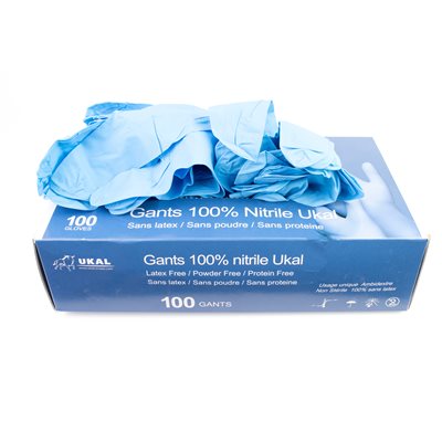 UKAL Gants 100% Nitrile bleu 4 mil Boîte de 100