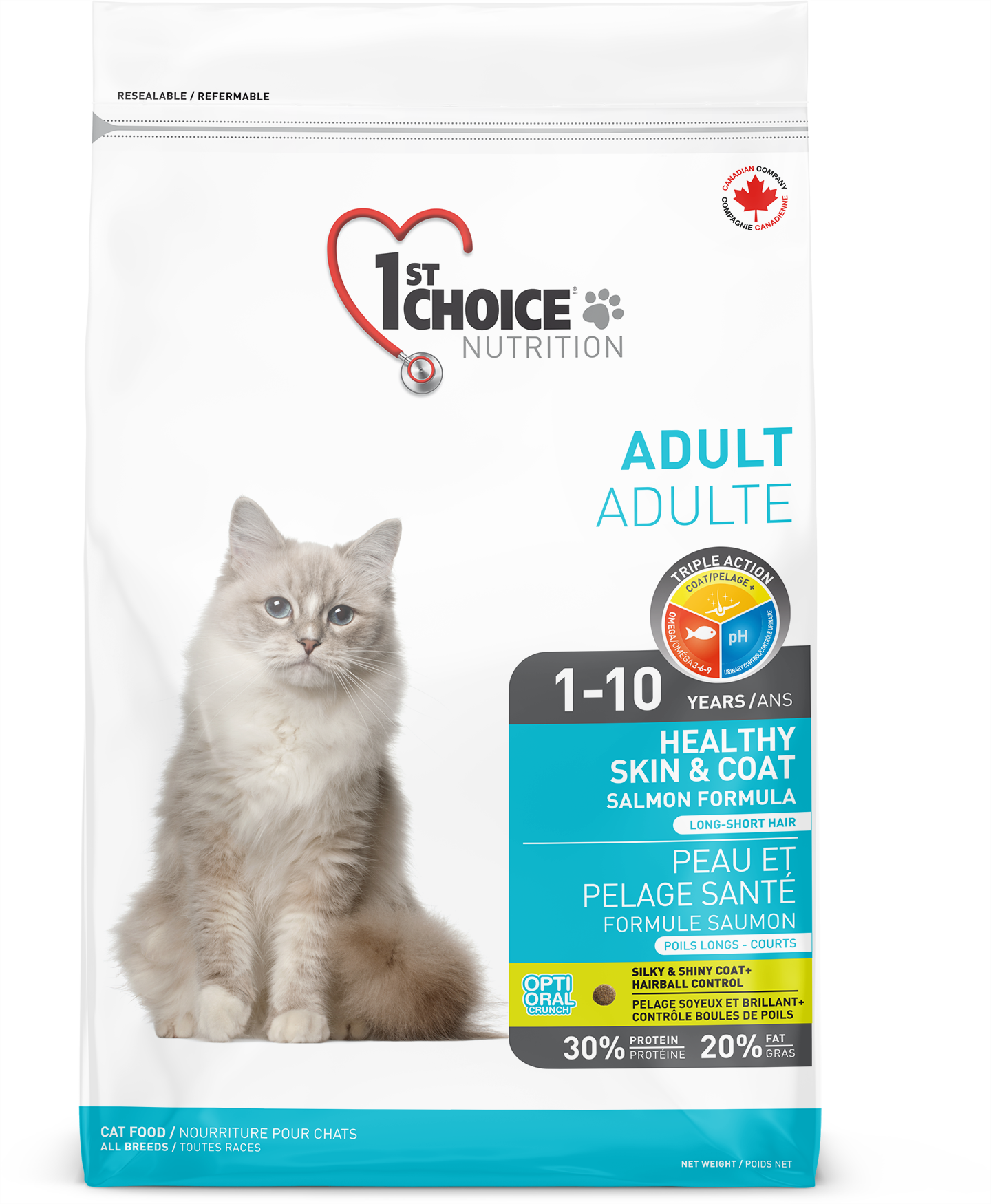 1ST CHOICE CHAT- PEAU ET PELAGE SANTÉ - TOUTES RACES - ADULTE 1-10 ANS - Formule saumon
