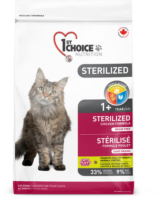 1ST CHOICE CHAT - STÉRILISÉ - TOUTES RACES - ADULTE 1 AN + - Sans grains - Formule poulet