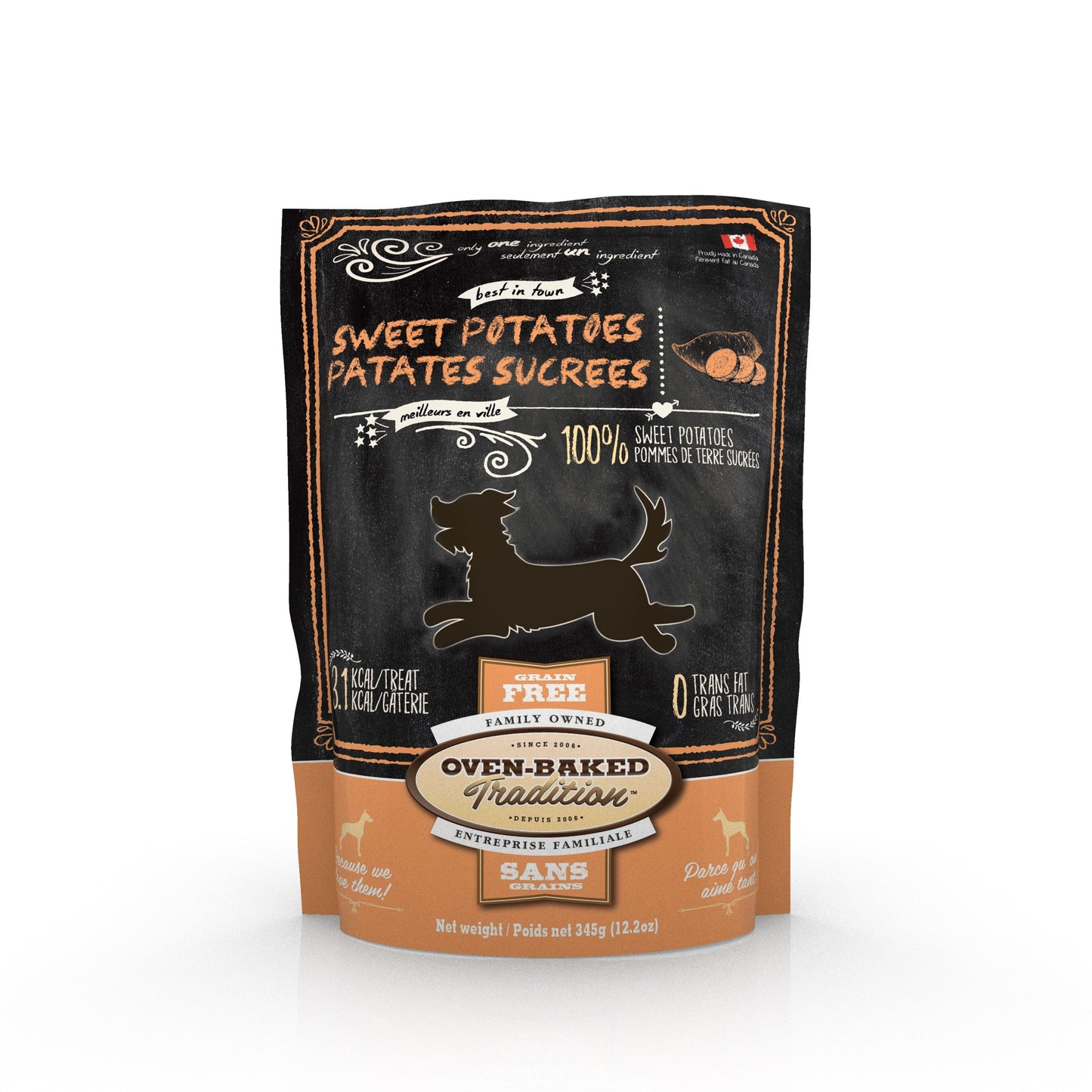 OBT CHIEN GÂTERIES POMMES DE TERRE SUCRÉES EN TRANCHES 345 GR (12.2 OZ)