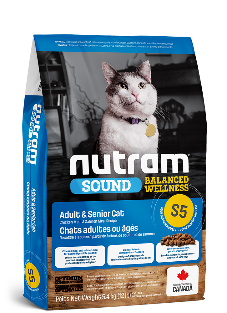 NUTRAM CHAT ADULTES OU ÂGÉS S5 SOUND BALANCED WELLNESS - RECETTE POULET ET SAUMON