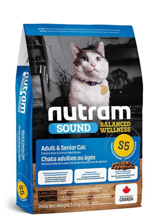 NUTRAM CHAT ADULTES OU ÂGÉS S5 SOUND BALANCED WELLNESS - RECETTE POULET ET SAUMON